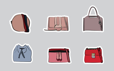 collection set of women's bags clutch isolated on white background fashion illustration vector