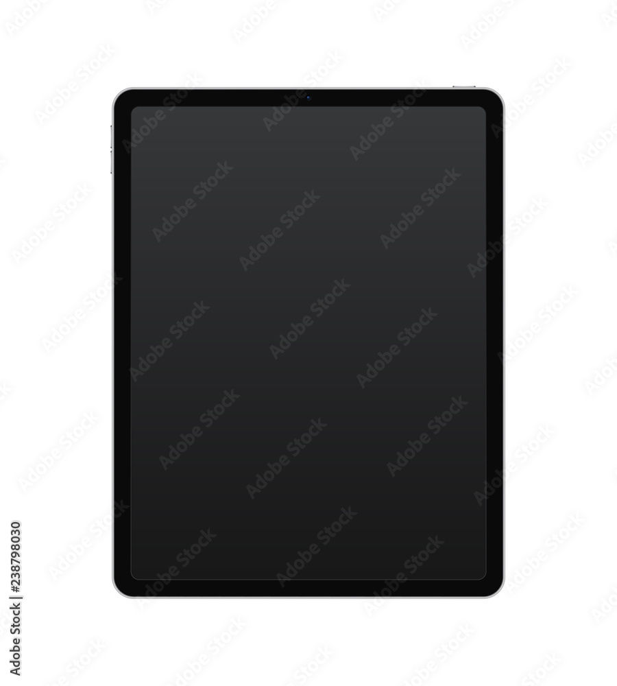 Poster concept of black tablet with camera and sound and power buttons. isolated on transparent background,