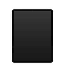 Concept of black tablet with camera and sound and power buttons. Isolated on transparent background, vector quality illustration.