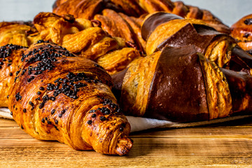 Crisp croissants with poppy seeds and chocolate
