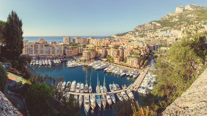 Fototapeta na wymiar Yachts in the port of Fontvieille in Monaco, Monte Carlo