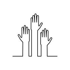 Raised hands vector on white background. Raised hands volunteering vector concept. Volunteering icon concept.  Vector illustration