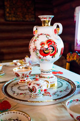 Russian Tea Ceremony with Samovar standing on the Table