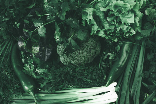 fresh green different vegetables. vegetables background