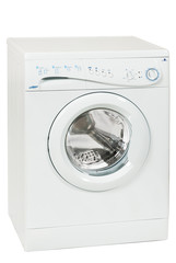 White Front Load Washing Machine Isolated on White Background. Household and Domestic Appliance.