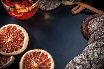 Spiced tea with homemade chocolate chip cookies.