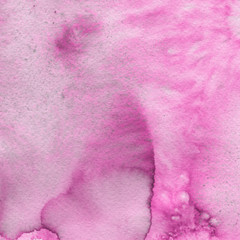 Pink watercolor texture with abstract washes and brush strokes on white paper background. Trendy look. Chaotic abstract organic design.