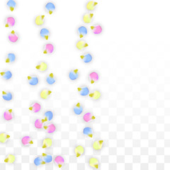 Vector Realistic Colorful Petals Falling on Transparent Background.  Spring Romantic Flowers Illustration. Flying Petals. Sakura Spa Design. Blossom Confetti. Design Elements for Wedding Decoration.