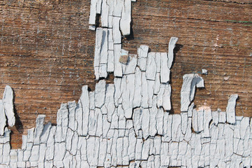 Old wooden texture with peeling paint , Old wooden background with remains of pieces of scraps of...