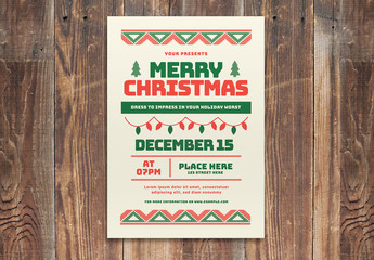 Christmas Party Flyer Layout with Knitting-Style Illustrations