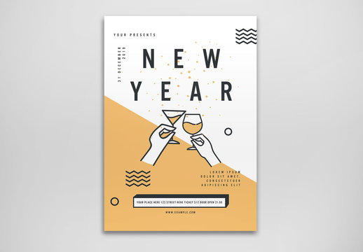 New Year's Party Flyer Layout with Celebration Toast Illustrations