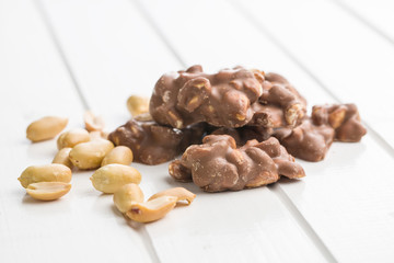Peanuts covered chocolate.
