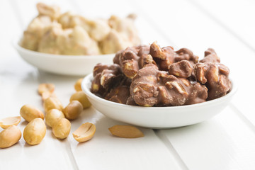 Peanuts covered chocolate.
