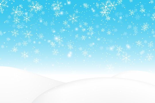 Falling snow background. Realistic snowdrift. Vector illustration with snowflakes. Winter snowy landscape. Eps 10.