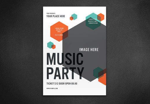 Event Flyer Layout with Hexagonal Elements