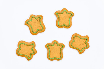 Decorated gingerbread cookies isolated on white background 