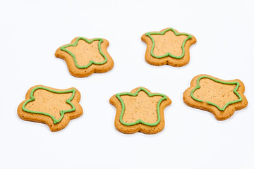 Decorated gingerbread cookies isolated on white background 