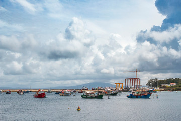Stormy cumulonimbus in Arousa island fishing harbor