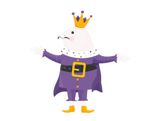 Royal Vector Illustration in a cartoon style: his majesty the King isolated. Happy Medieval French King with Mustache.