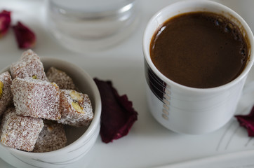 Traditional Turkish Delight and Turkish coffee