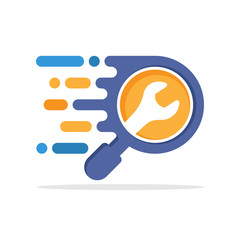 vector illustration icon with the concept of a responsive search system applications to find information about repair solution