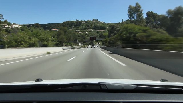 Highway in Nice, France on May 14th, 2015. Driving from tunnel to tunnel on the A8 autoroute, also known as La Proven�ale, is a 224-kilometer (139 mi) long highway in France 