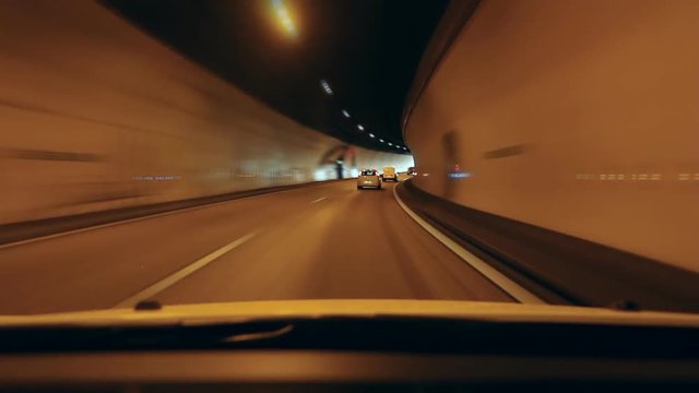 Driving through a tunnel on the A8 Autoroute in Nice, South of France. Time lapse.
