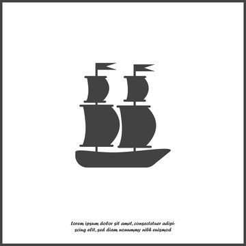 Vector image of a sea ship. Ship, Sailboat Icon on white isolated background.  Layers grouped for easy editing illustration. For your design.