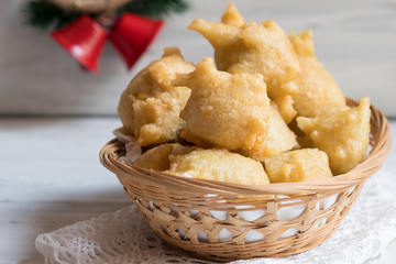 Close up of a Traditional Italian bakery products called Pettole, tipical apulian fried food