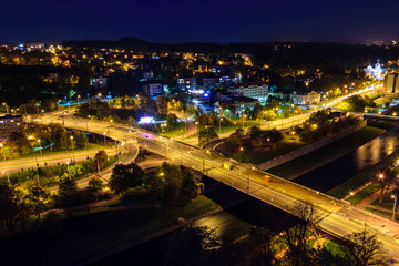 Fototapeta premium Night panorama of the St Wenceslas' Cathedral and city center of Olomouc, Bohemia, Czech republic, Europe. 