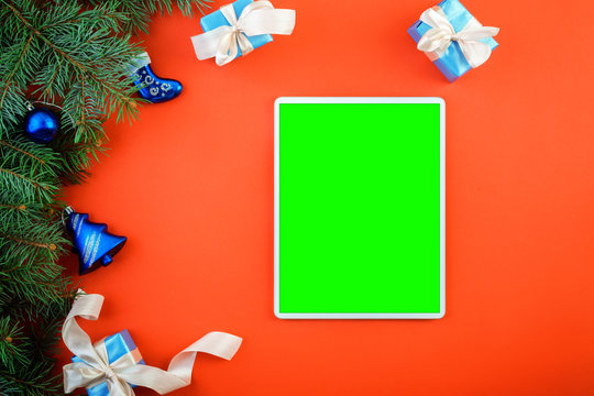 tablet with blank screen, holidays concept