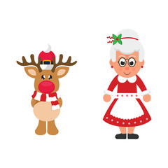 cartoon winter christmas deer and cartoon mrs santa