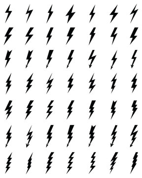 Black thunder and bolt icons on a white background