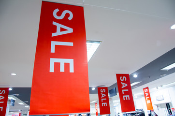 Signs of sale in the store