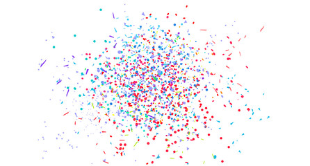 Confetti on isolated white. Geometric background with multicolored glitters. Pattern for design. Print for polygraphy, posters, banners and textiles. Greeting cards. Luxury texture