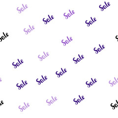 Light Purple vector seamless background with words of sales.