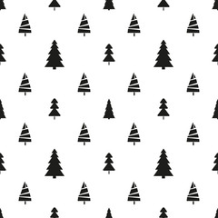 Obraz premium Seamless pattern with christmas trees. Abstract geometric wallpaper. Print for textile, flyer or poster. Artwork for design. Black and white illustration