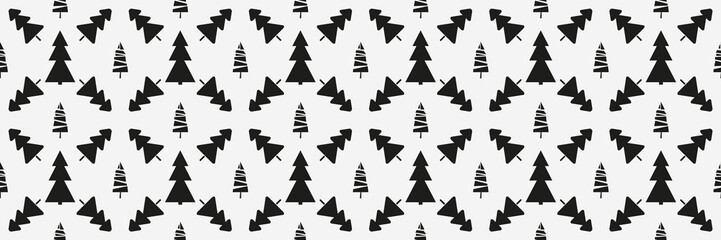 Seamless pattern with christmas trees. Abstract geometric wallpaper. Print for textiles, flyers and posters. Artwork for design. Black and white illustration