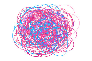 Colorful tangled on white. Chaos pattern. Scribble sketch. Bright background with array of lines. Intricate chaotic texture. Art creation. Print for polygraphy, posters and t-shirts