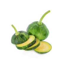 Slices Young  Green pumpkin isolated on the white background