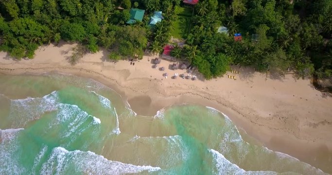 Flying over a tropical caribbean beach in Bocas del Toro, Panama