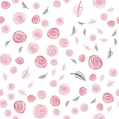 Light Pink vector seamless abstract design with leaves and flowers.