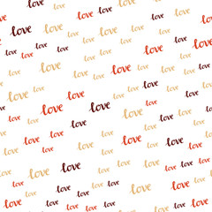 Light Red, Yellow vector seamless backdrop with phrase LOVE YOU.