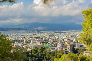 bid south city view from above garden park outdoor rock point in rainy gray tropic weather time before storm with mountain horizon background landscape