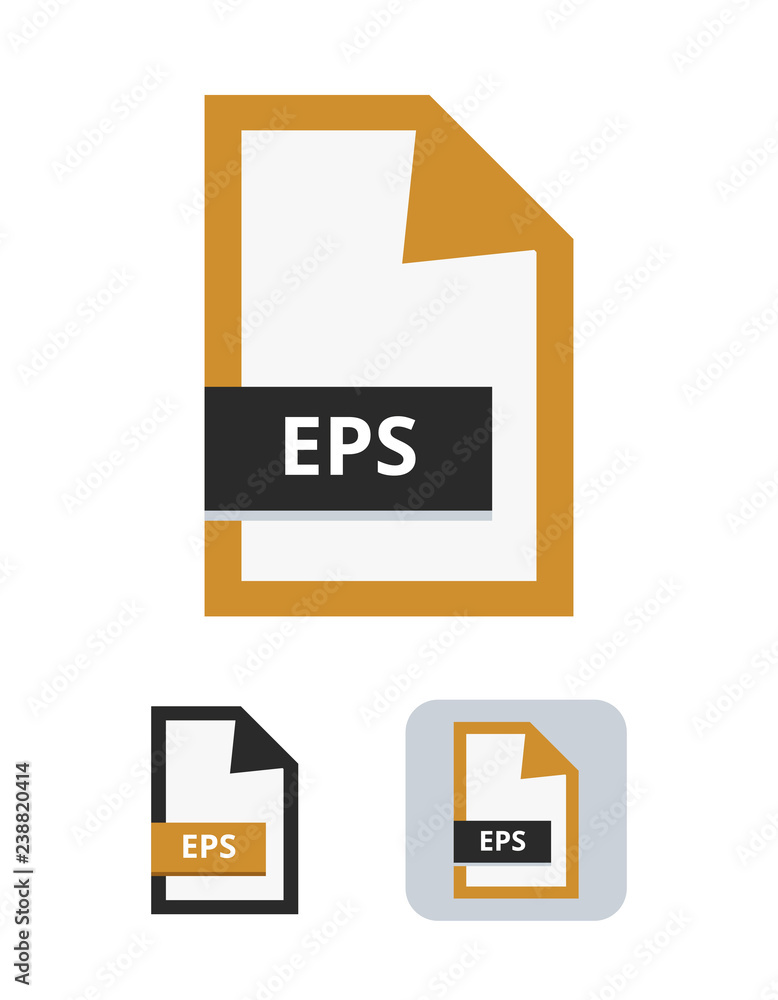 Poster Eps file flat vector icon. Symbol of encapsulated postscript vector graphics format which works with vector graphic, photos, raster graphic and fonts. Symbol is isolated on a white background.