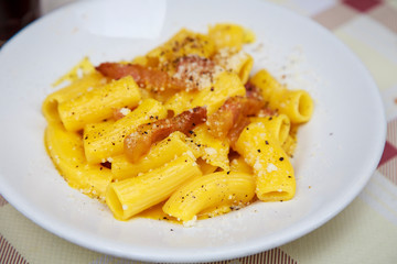 Rigatoni alla carbonara in Rome