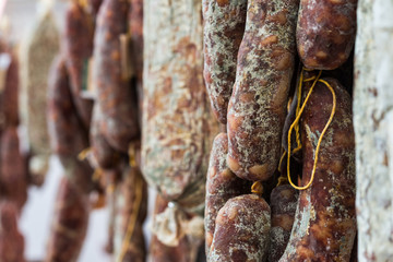 Traditional Italian delicatessen salami sausage
