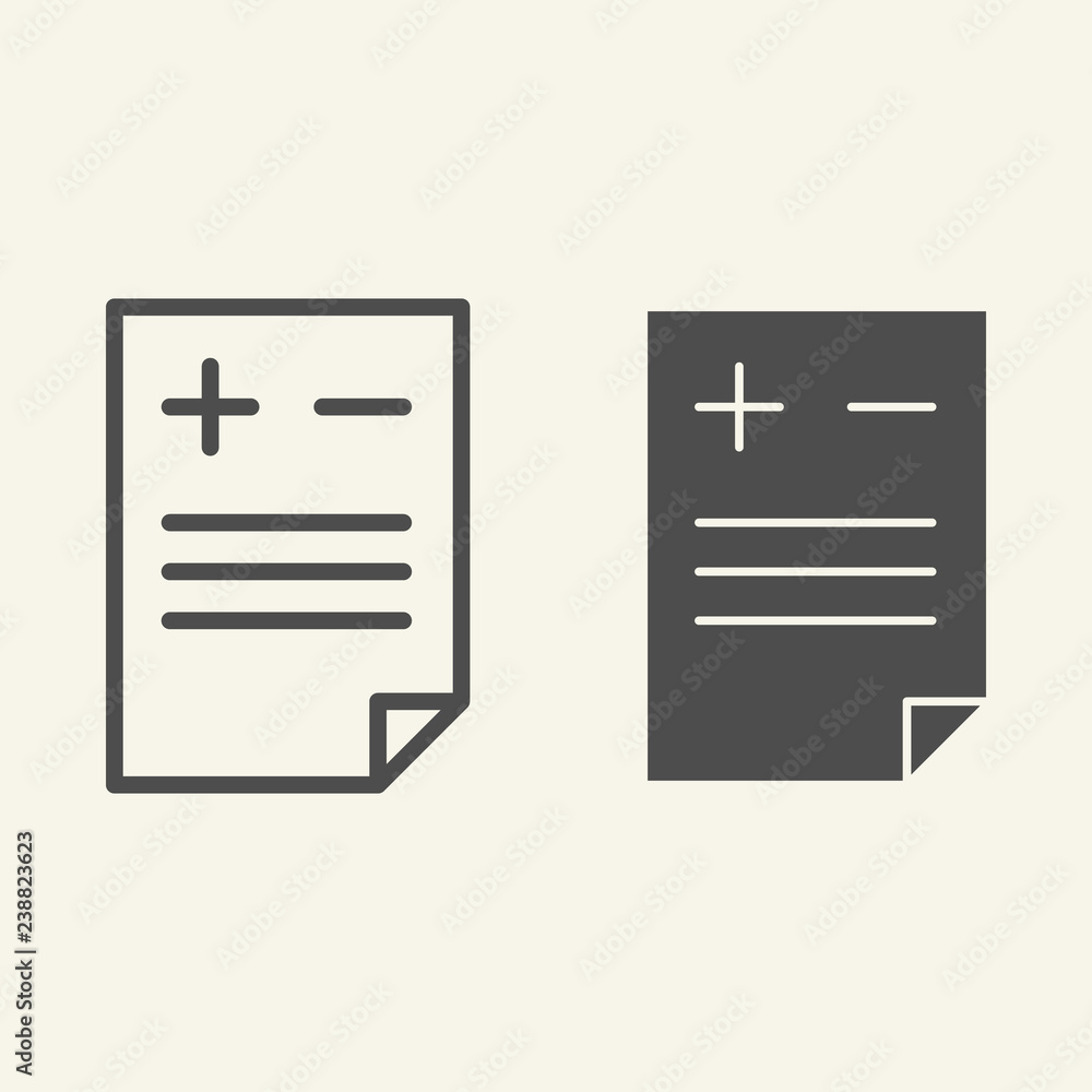 Poster add or delete document line and glyph icon. file with plus and minus vector illustration isolated on