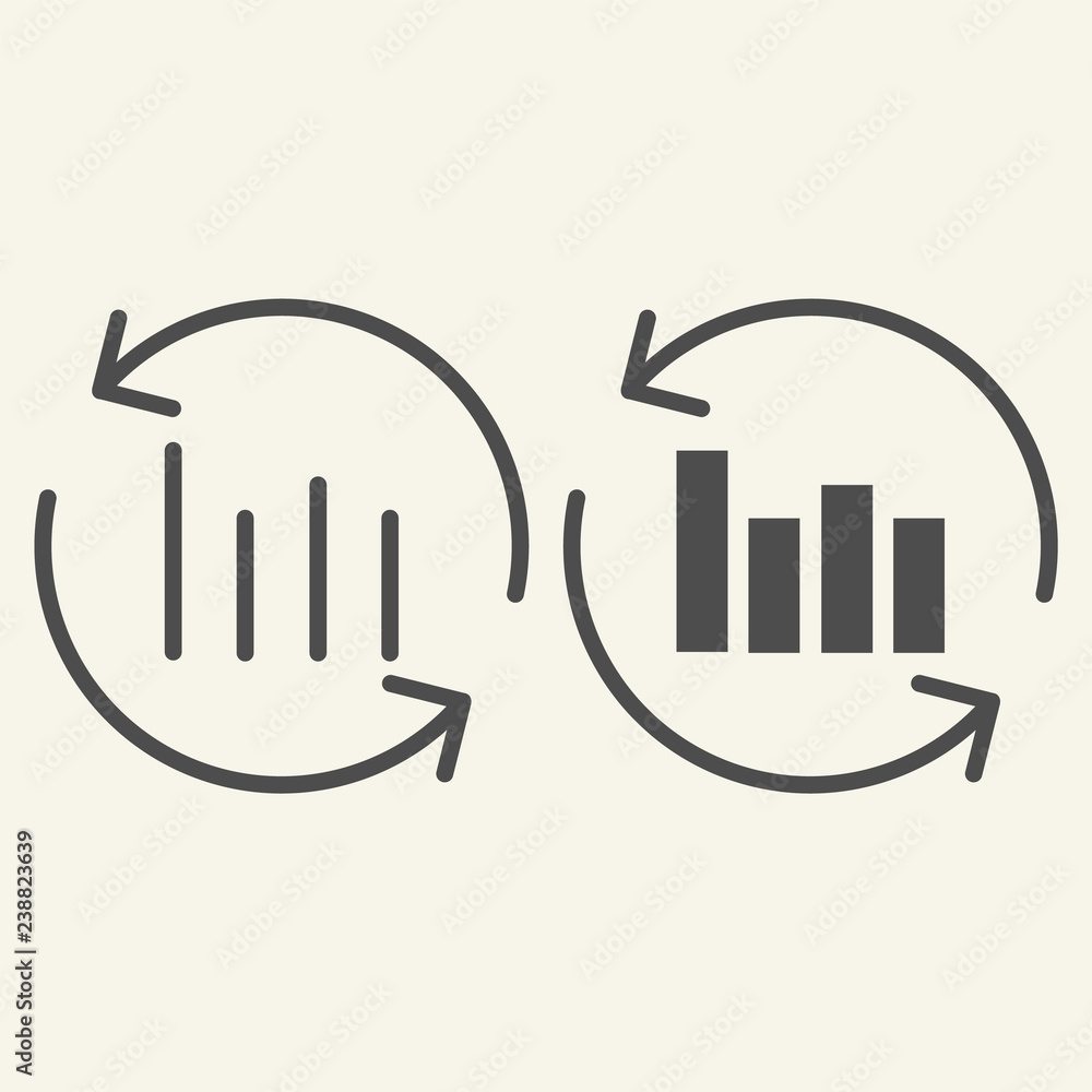 Poster chart with arrows line and glyph icon. graph with circle arrows vector illustration isolated on whit