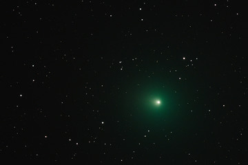 Fototapeta na wymiar The comet 46P/Wirtanen photographed on December 10, 2018, with a small refractor telescope from the Wachenheim in Germany.